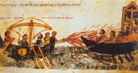Миниатюра Мадридского списка «Хроники» Иоанна Скилицы, изображающая применение «греческого огня»