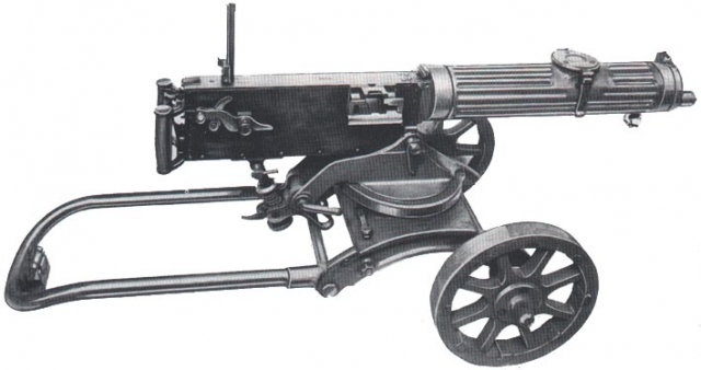 Пулемет Максим обр. 1910 года на станке Соколова со снятым щитком