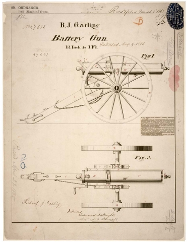 Картечница Гатлинга, иллюстрация из патента