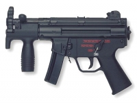 HK MP-5KA4 - самый современный вариант, с УСМ, допускающим ведения огня очередями с отсечкой по 3 патрона и магазином на 15 патронов