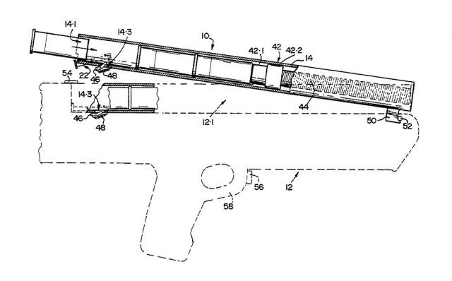 Иллюстрация из патента США US5367810 от 29 декабря 1994, демонстрирующая перезаряжание магазинов